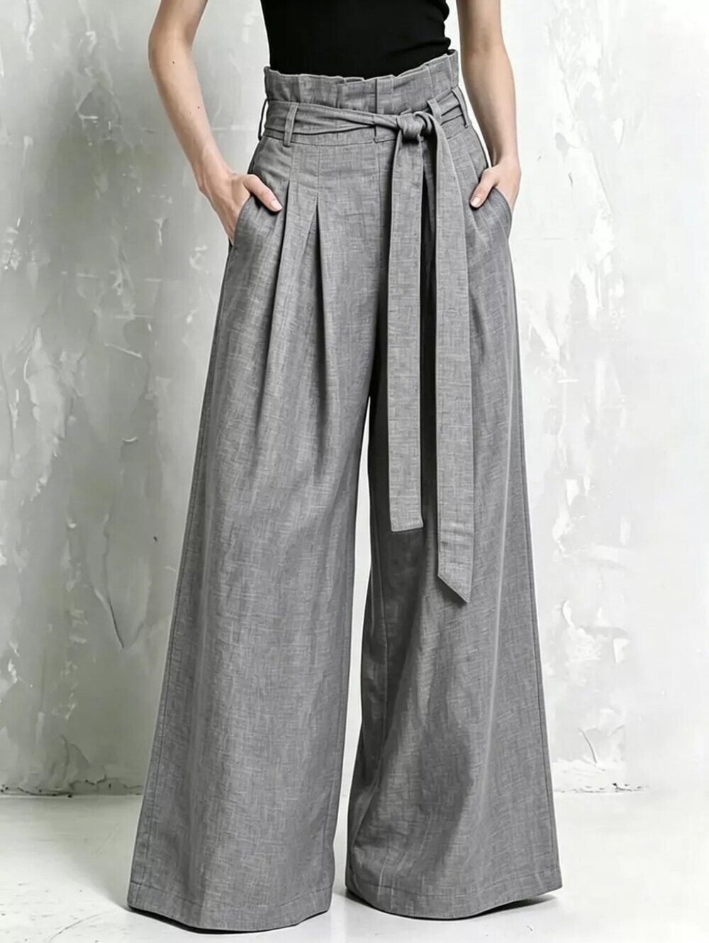 Wide-Leg Paperbag Waist Pants Plus Size - Picture 1 of 2